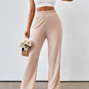 Pantalones casuales de pierna recta y cintura alta con bolsillos diagonales dobles