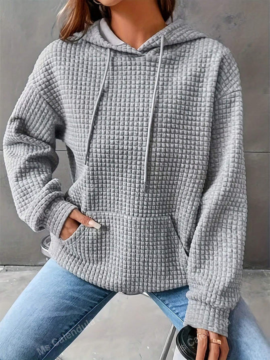 Sudadera holgada con capucha y tejido de rejilla tipo gofre con mangas largas, otono