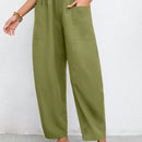 LUNE Pantalones casuales solidos de color con cintura ajustable y bolsillos