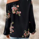 Camisa de mujer con botones, estampado floral de manga larga y mangas abullonadas elegantes
