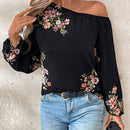 Camisa de mujer con botones, estampado floral de manga larga y mangas abullonadas elegantes