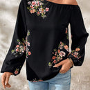 Camisa de mujer con botones, estampado floral de manga larga y mangas abullonadas elegantes