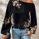 Camisa de mujer con botones, estampado floral de manga larga y mangas abullonadas elegantes