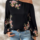 Camisa de mujer con botones, estampado floral de manga larga y mangas abullonadas elegantes
