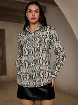 Camisa casual con mangas largas con diseno de serpiente vintage al azar, perfecta para combinar con cualquier outfit