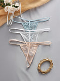 Set de 3 piezas de pantis de encaje transparente con diseno de lazo sexy para mujer