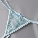Set de 3 piezas de pantis de encaje transparente con diseno de lazo sexy para mujer