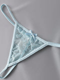 Set de 3 piezas de pantis de encaje transparente con diseno de lazo sexy para mujer