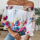 Blusa paralela de gasa con estampado floral y escote en V para vacaciones de mujer