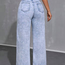 Essnce Jeans casuales de cintura ancha y ajuste suelto para mujer con bolsillos