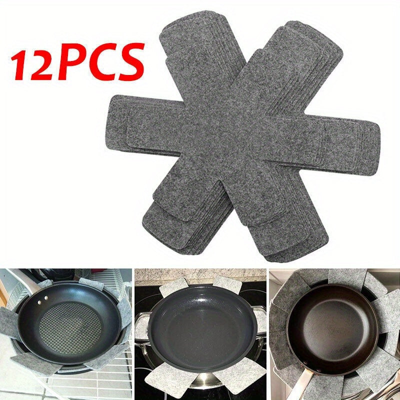 12-Pack FeltGuard Antiadherentes Resistentes a los Arañazos Almohadillas de Fieltro de Poliestireno para Ollas y Sartenes, Accesorios de Protección para Utensilios de Cocina