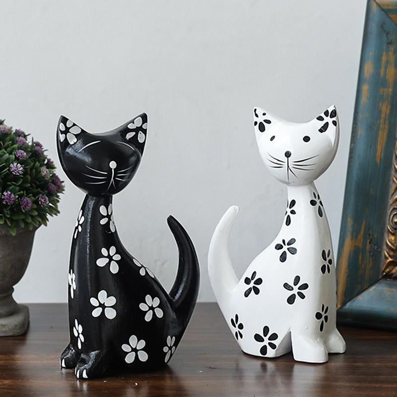 2 figuras de gatito de madera minimalistas nórdicas: aptas para decoración del hogar, la oficina o el bar - uso en interiores/exteriores, no se requiere electricidad