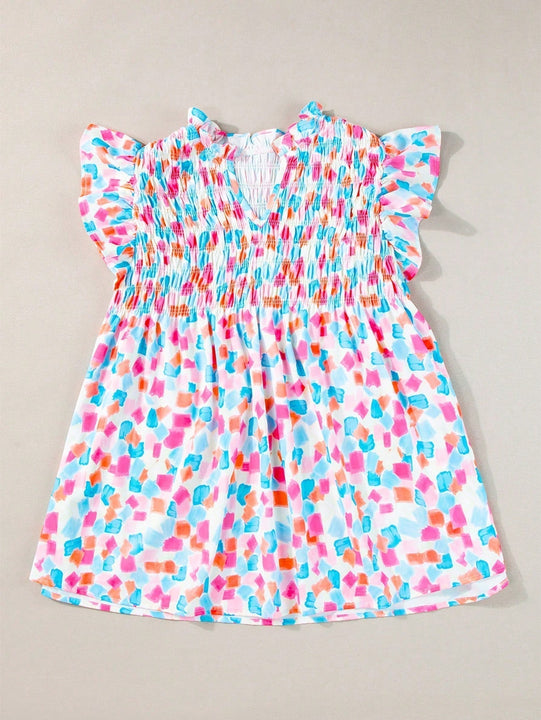 Acelitt Moderna blusa con cuello en V, mangas cortas y estampado abstracto