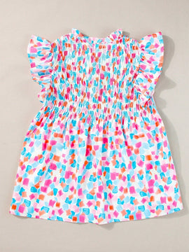 Acelitt Moderna blusa con cuello en V, mangas cortas y estampado abstracto