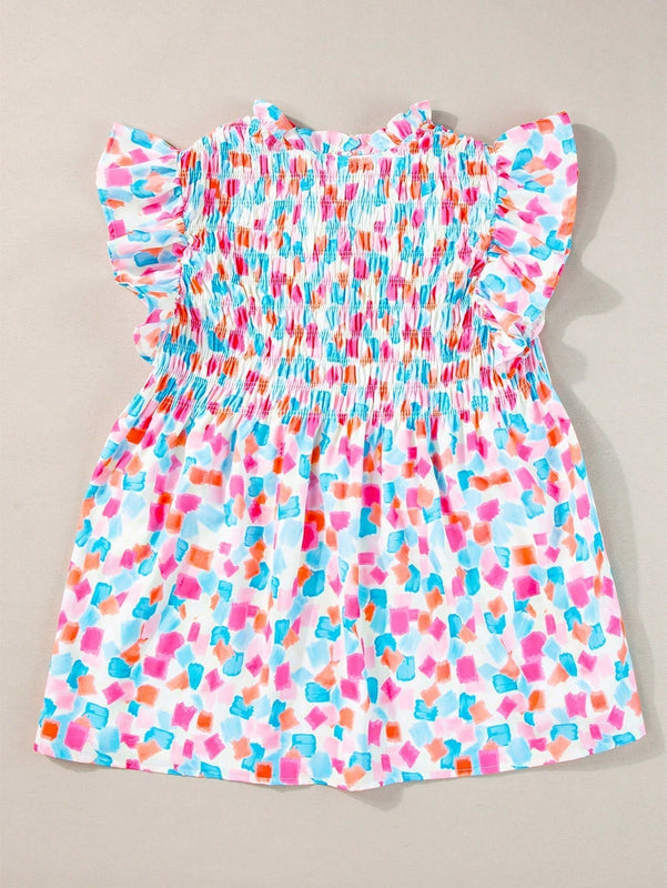 Acelitt Moderna blusa con cuello en V, mangas cortas y estampado abstracto
