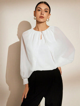 Blusa de manga de capa de capa larga con parches frescos para mujer