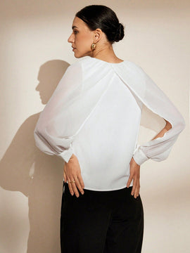 Blusa de manga de capa de capa larga con parches frescos para mujer