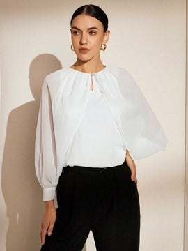 Blusa de manga de capa de capa larga con parches frescos para mujer