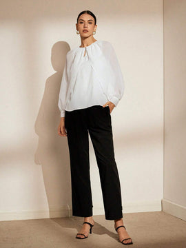 Blusa de manga de capa de capa larga con parches frescos para mujer
