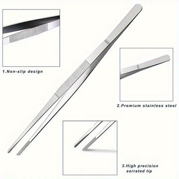 Juego de 2 Pinzas de Cocina de Acero Inoxidable Premium - Duraderas, Ergonómicas para Barbacoa y Cocina, Pinzas Precisas para Manipular Alimentos - Ideales para Asar, Cocinar y Preparar Comidas