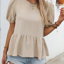 Camisa de verano para mujer con cuello redondo, mangas abullonadas y lazo en la parte delantera