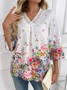 EMERY ROSE Blusa de mujer con estampado floral y escote en V
