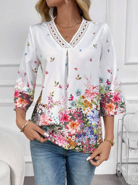 EMERY ROSE Blusa de mujer con estampado floral y escote en V