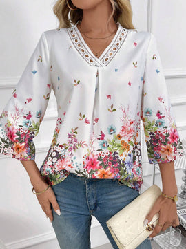 EMERY ROSE Blusa de mujer con estampado floral y escote en V