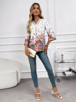 EMERY ROSE Blusa de mujer con estampado floral y escote en V