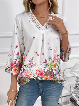 EMERY ROSE Blusa de mujer con estampado floral y escote en V