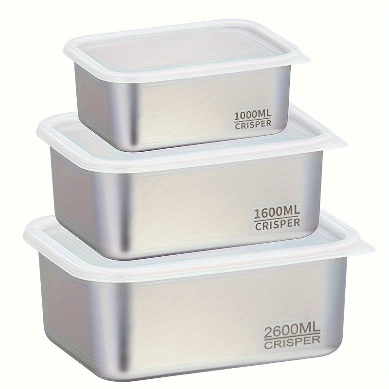 Juego de 3 recipientes de comida de acero inoxidable con tapas: apilables, reutilizables y perfectos para viajar - Adecuados para almuerzos de oficina y transporte al aire libre