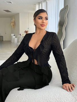 Blusa elegante y sexy con cinta de flor 3D