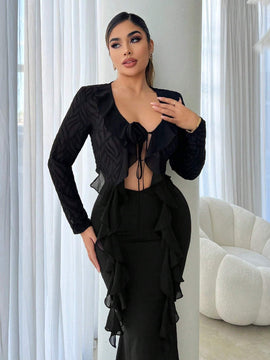 Blusa elegante y sexy con cinta de flor 3D