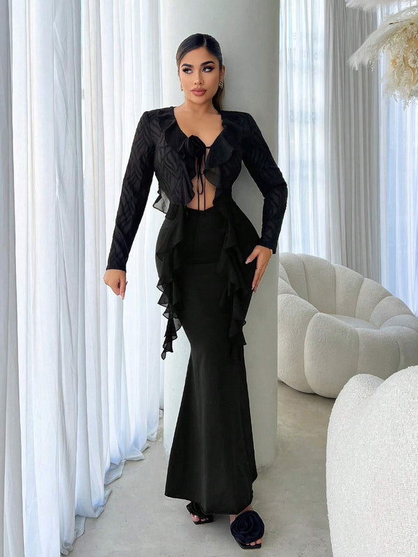 Blusa elegante y sexy con cinta de flor 3D