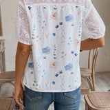EMERY ROSE Camisa de encaje floral para mujer con diseno informal y cordones
