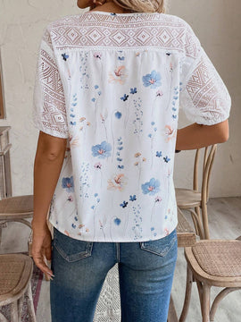 EMERY ROSE Camisa de encaje floral para mujer con diseno informal y cordones