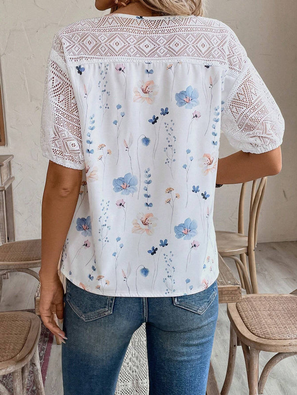 EMERY ROSE Camisa de encaje floral para mujer con diseno informal y cordones