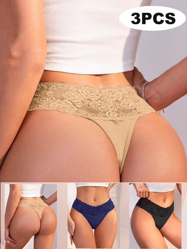 Underwear&sleepwear basics juego de 3 tangas sexis de encaje multicolores para mujer
