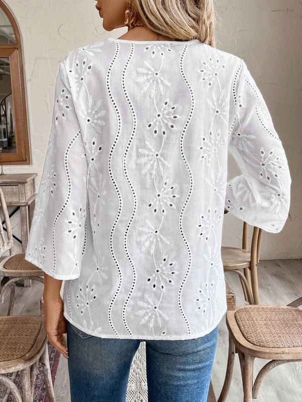EMERY ROSE Camisa de manga 3/4 para mujer con cuello con muesca