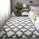 Alfombra de felpa gruesa, 1 pieza, diseño geométrico en gris y blanco, antideslizante, grande para sala, dormitorio o entrada, suave y esponjosa de poliéster con diseño de cuadrícula moderna, alfombra para sala