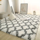Alfombra de felpa gruesa, 1 pieza, diseño geométrico en gris y blanco, antideslizante, grande para sala, dormitorio o entrada, suave y esponjosa de poliéster con diseño de cuadrícula moderna, alfombra para sala