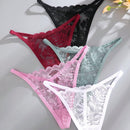Set de 5 tangas sexy de mujer de cintura baja y unicolor con encaje floral, lenceria para damas