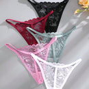 Set de 5 tangas sexy de mujer de cintura baja y unicolor con encaje floral, lenceria para damas