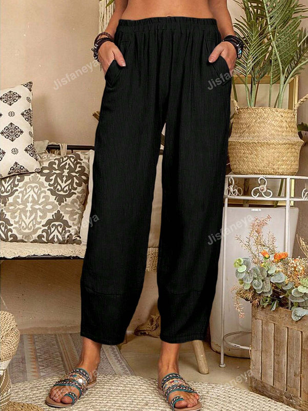 Pantalones largos simples y de bolsillo unicolor para mujeres