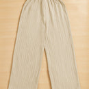 Essnce pantalones casuales de pernera ancha de 7/8 con textura y cintura anudada de unicolor para mujer