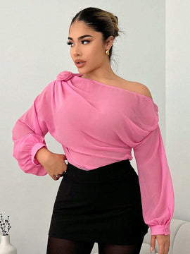 Elegante y sexy camisa de verano para mujeres con decoracion floral en 3D