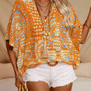 Blusa de manga murcielago con diseno floral en toda la prenda