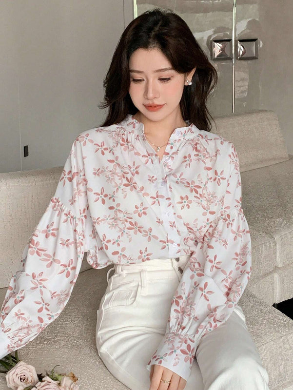 DAZY Camisa con mangas de linterna y estampado floral