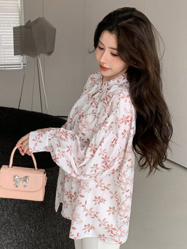 DAZY Camisa con mangas de linterna y estampado floral