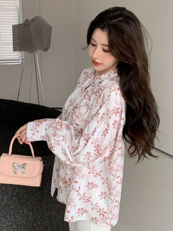 DAZY Camisa con mangas de linterna y estampado floral